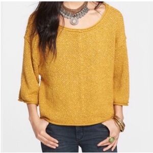 Free People Golden Honey Knit Top – Chunky Textured Loose Fit – Size XS